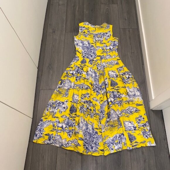 Samantha Sung Sleeveless Blue Yellow Linen Maxi Dress Size 12 - Picture 9 of 11